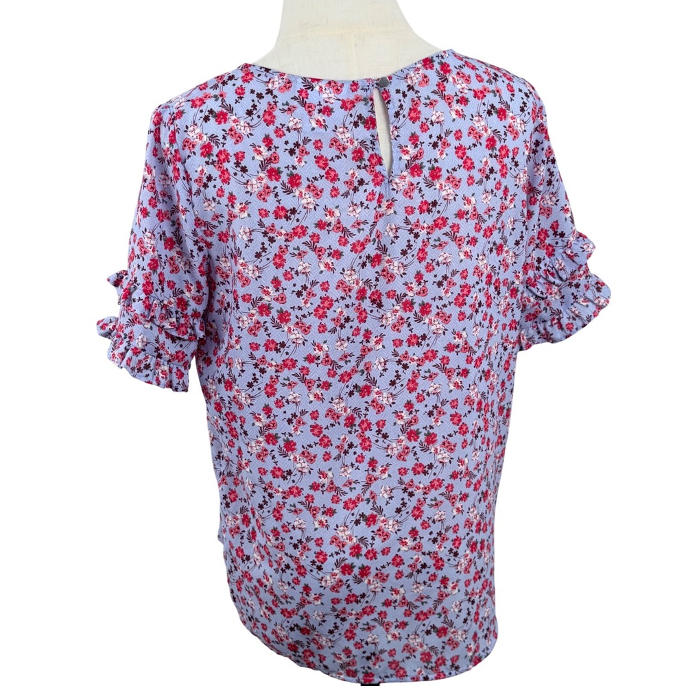 Liz Claiborne S Blouse Lavender Floral Womens Ruffle Sleeve Top Cottagecore EUC - Picture 3 of 7
